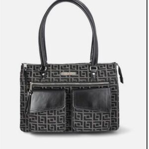 Black and Gray Geometric Patterned Women's Bag
